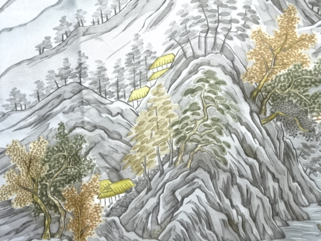 JAPANESE KIMONO / ANTIQUE HITOE MENS JUBAN / SILK / SCENERY